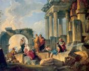 乔万尼 保罗 帕尼尼 : Ruins with Scene of the Apostle Paul Preaching